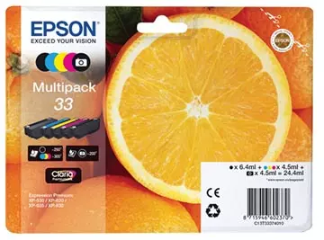 Een Epson inktcartridge 33, 200 - 300 pagina's, OEM C13T33374011, 5 kleuren koop je bij ShopXPress