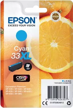 Een Epson inktcartridge 33XL, 650 pagina's, OEM C13T33624012, cyaan koop je bij ShopXPress