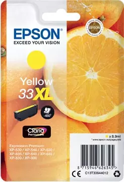 Een Epson inktcartridge 33XL, 650 pagina's, OEM C13T33644012, geel koop je bij ShopXPress