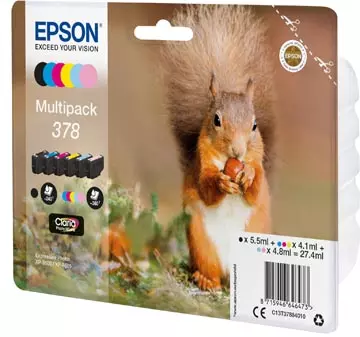 Een Epson inktcartridge 378, 240 - 360 pagina's, OEM C13T37884010, 6 kleuren koop je bij ShopXPress