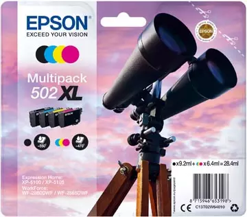 Een Epson inktcartridge 502XL, 470 - 550 pagina's, OEM C13T02W64010, 4 kleuren koop je bij ShopXPress