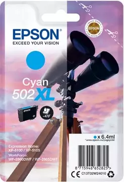 Een Epson inktcartridge 502XL, 470 pagina's, OEM C13T02W24010, cyaan koop je bij ShopXPress