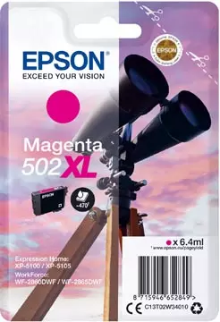 Een Epson inktcartridge 502XL, 470 pagina's, OEM C13T02W34010, magenta koop je bij ShopXPress