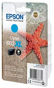 Een Epson inktcartridge 603 XL, 4 ml, OEM C13T03A24010, cyaan koop je bij ShopXPress