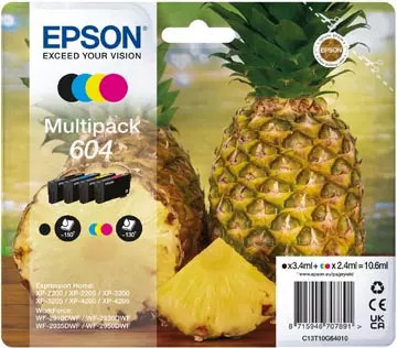 Een Epson inktcartridge 604, 130 - 150 pagina's, OEM C13T10G64010, 4 kleuren koop je bij ShopXPress