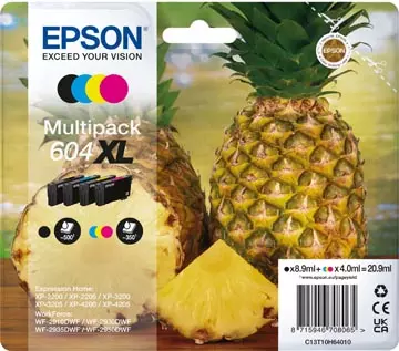 Een Epson inktcartridge 604 XL, 350 - 500 pagina's, OEM C13T10H64010, 4 kleuren koop je bij ShopXPress