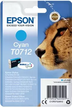 Een Epson inktcartridge T0712, 345 pagina's, OEM C13T07124012, cyaan koop je bij ShopXPress