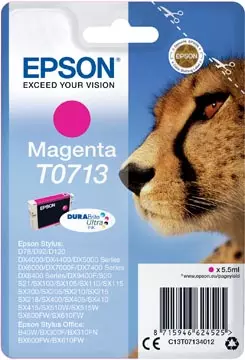 Een Epson inktcartridge T0713, 250 pagina's, OEM C13T07134012, magenta koop je bij ShopXPress