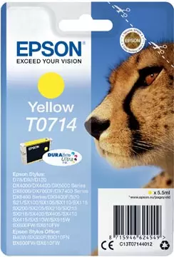 Een Epson inktcartridge T0714, 415 pagina's, OEM C13T07144012, geel koop je bij ShopXPress