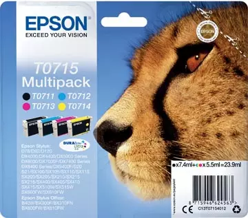 Een Epson inktcartridge T0715,250-415 pagina's, OEM C13T07154012, 4 kleuren koop je bij ShopXPress