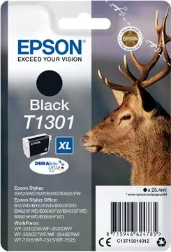 Een Epson inktcartridge T1301, 945 pagina's, OEM C13T13014012, zwart koop je bij ShopXPress