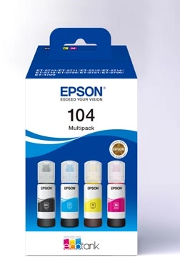 Een Epson inktfles 104, 4.500 - 7.500 pagina's, OEM C13T00P640, 4 kleuren koop je bij Supplierz BV