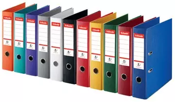 Een Esselte ordner,Power N°1 geassorteerde kleuren: 2 x rood, groen, blauw, wit en zwart, rug van 5 cm koop je bij ShopXPress