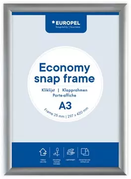 Een Europel clicklijst Economy, lijst 25 mm, ft A3, zilver koop je bij ShopXPress