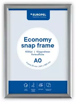 Een Europel clicklijst Economy, lijst 25 mm, ft A0, zilver koop je bij ShopXPress