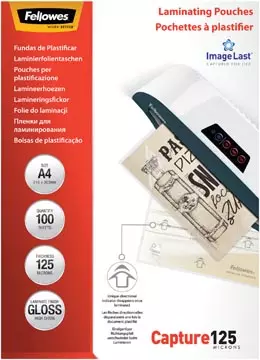 Een Fellowes ImageLast lamineerhoes Capture125 ft A4, 250 micron (2 x 125 micron), pak van 100 stuks koop je bij ShopXPress