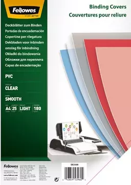 Een Fellowes schutbladen - Transparante PVC dekbladen, 180 micron, ft A4, pak van 25 stuks koop je bij ShopXPress