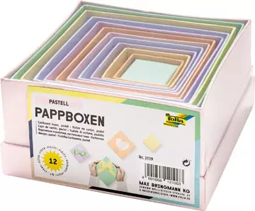 Een Folia dozen voor decoratie, vierkant, uit karton, pak van 12 stuks in geassorteerde maten, pastelkleuren koop je bij ShopXPress