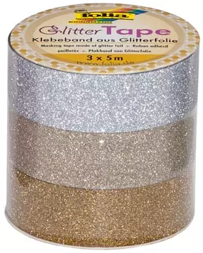 Een Folia glittertape zilver en goud rolletje met 3 stuks koop je bij ShopXPress