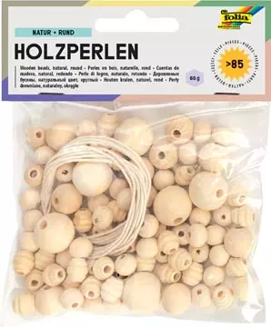 Een Folia houten parels, natuur, blister van 84 stuks in geassorteerde maten koop je bij ShopXPress