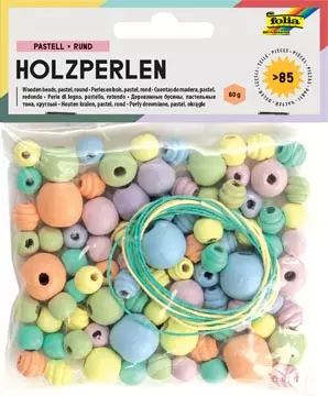 Een Folia houten parels, pastel, blister van 84 stuks in geassorteerde maten koop je bij ShopXPress