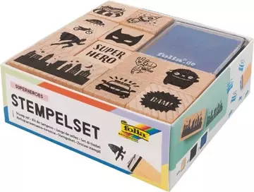 Een Folia stempelkit (12 stempels + 2 stempelkussens) superhelden, hout koop je bij ShopXPress