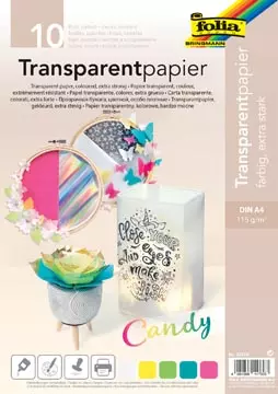 Een Folia transparant papier, 115 g, ft 21 x 29,7 cm, A4, geassorteerde kleuren, pak van 10 vel koop je bij ShopXPress