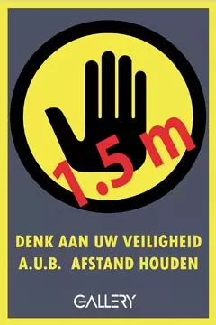 Een Gallery sticker, waarschuwing; houd 1,5 meter afstand, ft A5, Nederlands koop je bij ShopXPress