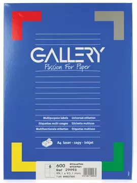 Een Gallery witte etiketten ft 99,1 x 93,1 mm (b x h), ronde hoeken, doos van 600 etiketten koop je bij ShopXPress