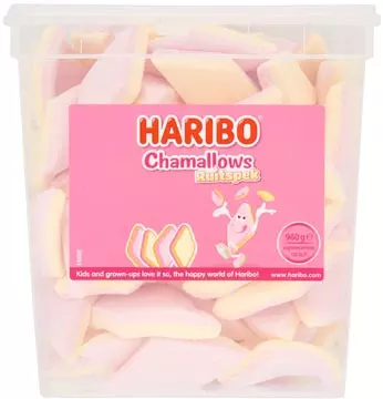 Een Haribo Chamallows Ruitspek, pot van 120 stuks koop je bij ShopXPress