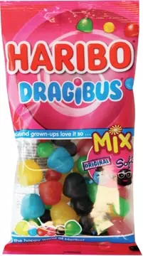 Een Haribo snoep dragibus Duomix, zak van 130 g koop je bij ShopXPress