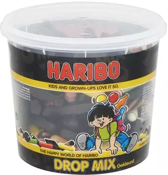 Een Haribo snoepgoed, emmer van 650 g, dropmix gekleurd koop je bij ShopXPress