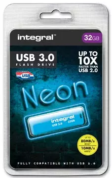 Een Integral Neon USB 3.0 stick, 32 GB, blauw koop je bij ShopXPress