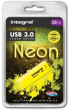 Een Integral Neon USB 3.0 stick, 32 GB, geel koop je bij ShopXPress