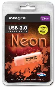 Een Integral Neon USB 3.0 stick, 32 GB, oranje koop je bij ShopXPress