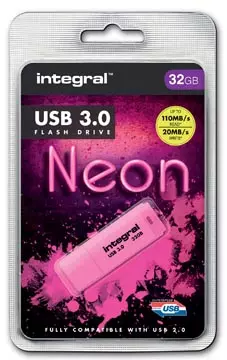 Een Integral Neon USB 3.0 stick, 32 GB, roze koop je bij ShopXPress