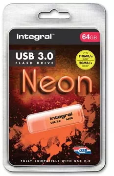 Een Integral Neon USB 3.0 stick, 64 GB, oranje koop je bij ShopXPress