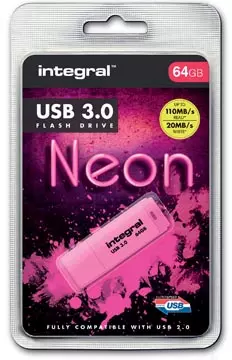 Een Integral Neon USB 3.0 stick, 64 GB, roze koop je bij ShopXPress