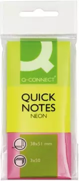 Een Q-CONNECT Quick Notes, ft 38 x 51 mm, 50 vel, etui van 3 blokken in neonkleuren koop je bij ShopXPress