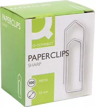 Een Q-CONNECT papierklemmen, 32 mm, doos van 100 stuks koop je bij ShopXPress