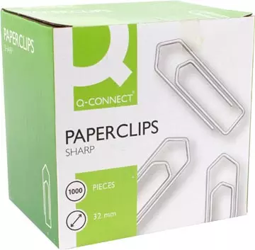 Een Q-CONNECT papierklemmen, 32 mm, doos van 1000 stuks koop je bij ShopXPress