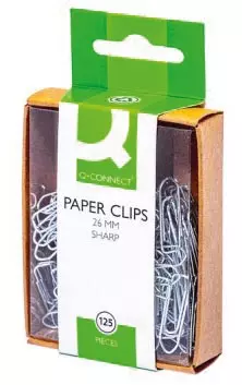 Een Q-CONNECT papierklemmen, 26 mm, doos van 125 stuks, ophangbaar koop je bij ShopXPress