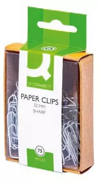 Een Q-CONNECT papierklemmen, 32 mm, doos van 75 stuks, ophangbaar koop je bij ShopXPress