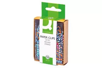 Een Q-CONNECT papierklemmen, 28 mm, doos van 100 stuks, gestreept in wit en geassorteerde kleuren koop je bij ShopXPress