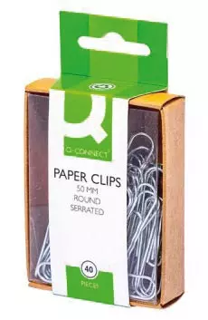 Een Q-CONNECT papierklemmen, 50 mm, doos van 40 stuks, ophangbaar koop je bij ShopXPress