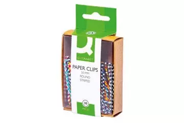 Een Q-CONNECT papierklemmen, 50 mm, doos van 30 stuks, gestreept in wit en geassorteerde kleuren koop je bij ShopXPress