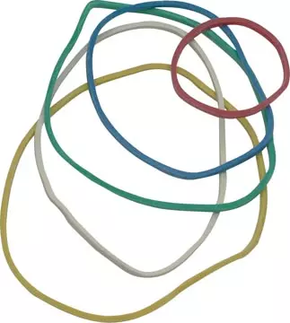 Een Q-CONNECT elastieken, breedte 1,5 mm, verschillende lengtes, 15 g, geassorteerde kleuren koop je bij ShopXPress