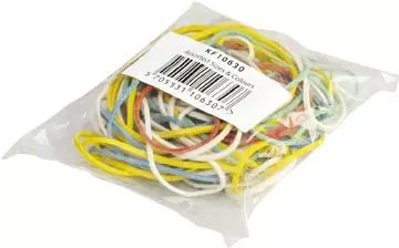 Een Q-CONNECT elastieken, breedte 1,5 mm, verschillende lengtes, 25 g, geassorteerde kleuren koop je bij ShopXPress