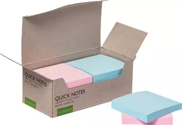 Een Q-CONNECT Quick Notes Recycled pastel, ft 76 x 76 mm, 100 vel, doos van 12 stuks in geassorteerde kleuren koop je bij ShopXPress