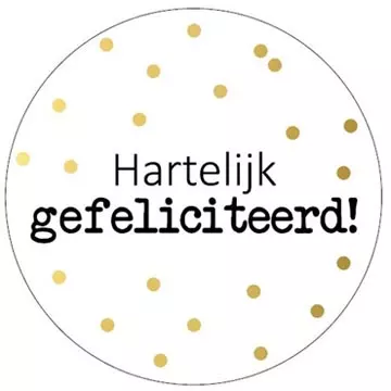 Een KP etiket "Hartelijk gefeliciteerd + stippen", diameter 40 mm, rol van 250 stuks koop je bij ShopXPress